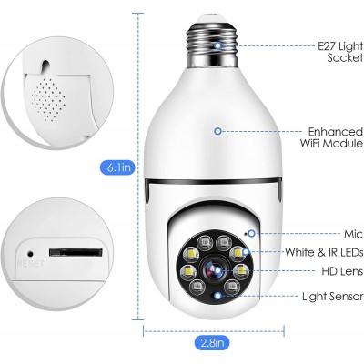 Caméra D'ampoule PTZ Caméra Surveillance WiFi 5G Extérieure sans Fil 1080P IP Caméra Étanche 360° Vision Nocturn