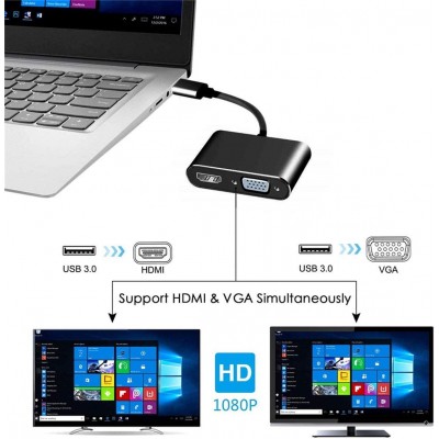 Cablecc Câble Adaptateur USB 3.0 et 2.0 vers HDMI et VGA